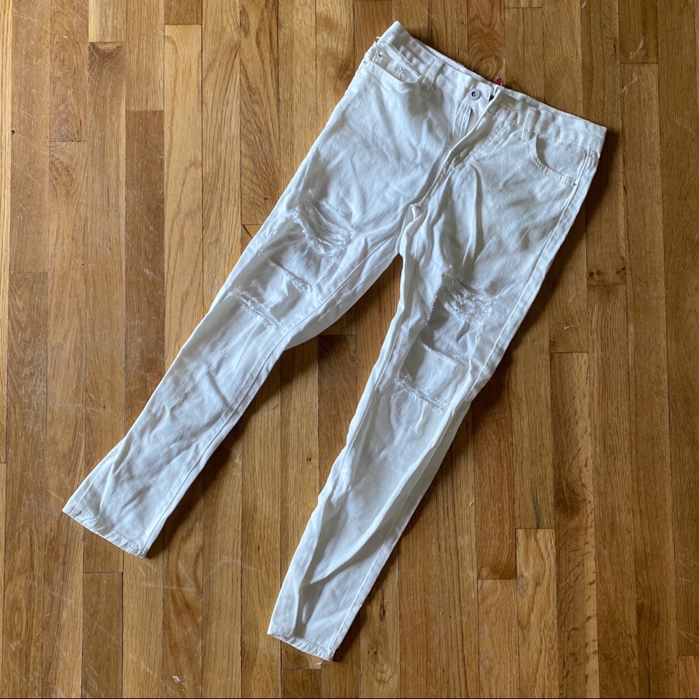 White Skinny Ankle Ripped Distressed Jeans